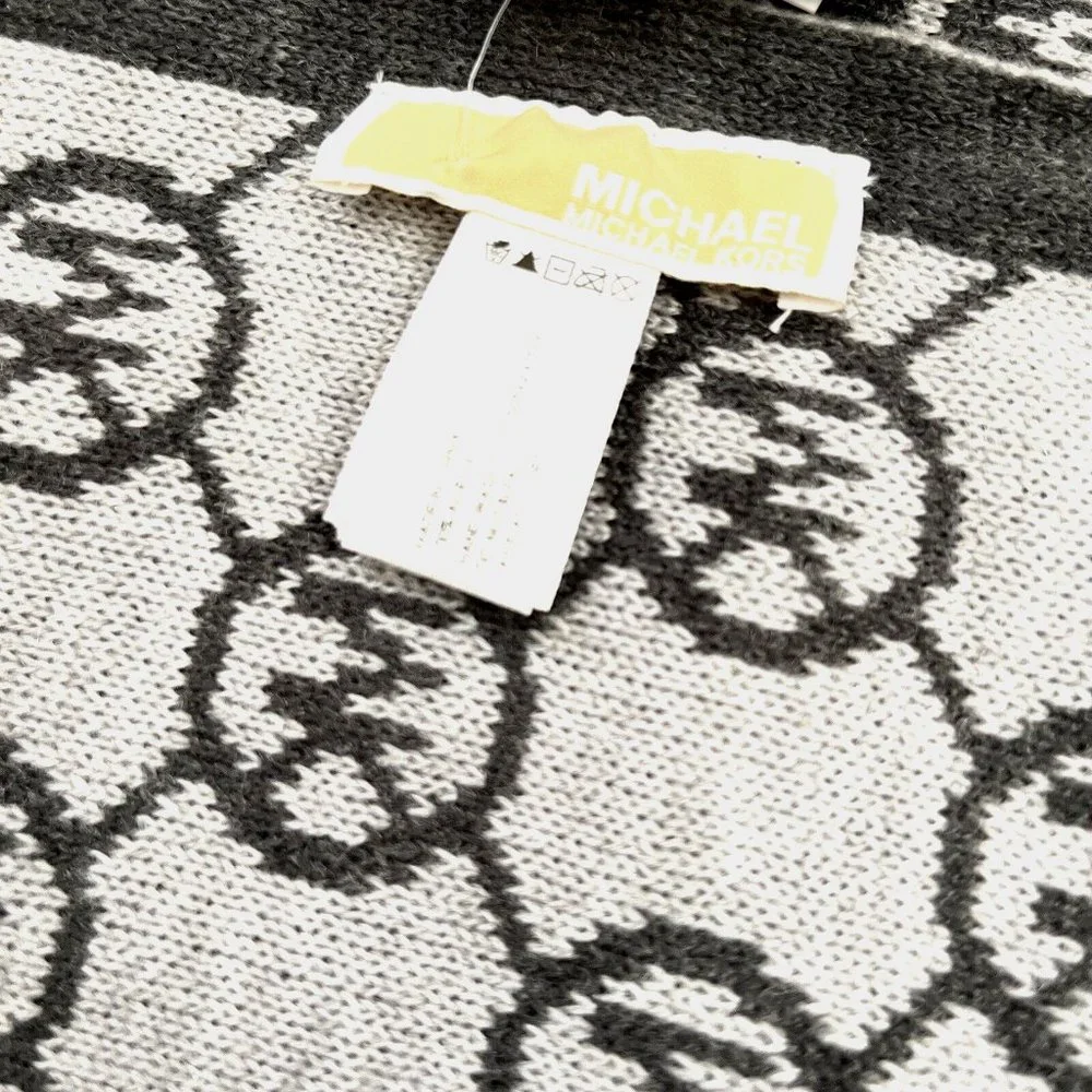 Michael Kors MK Logo Knit Scarf Gray Black Reversible Unisex NWT 9.5